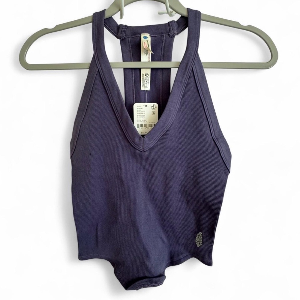 Free People Deep Purple Ribbed V-Neck Tank Top